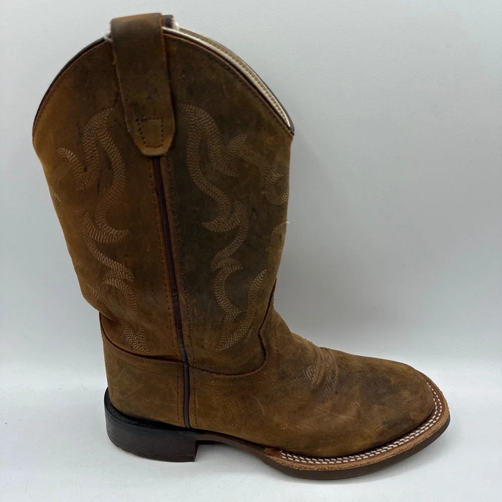 Cody James Western Leather Square Toe Boots Kids 3.0 D Brown Stitched Distressed